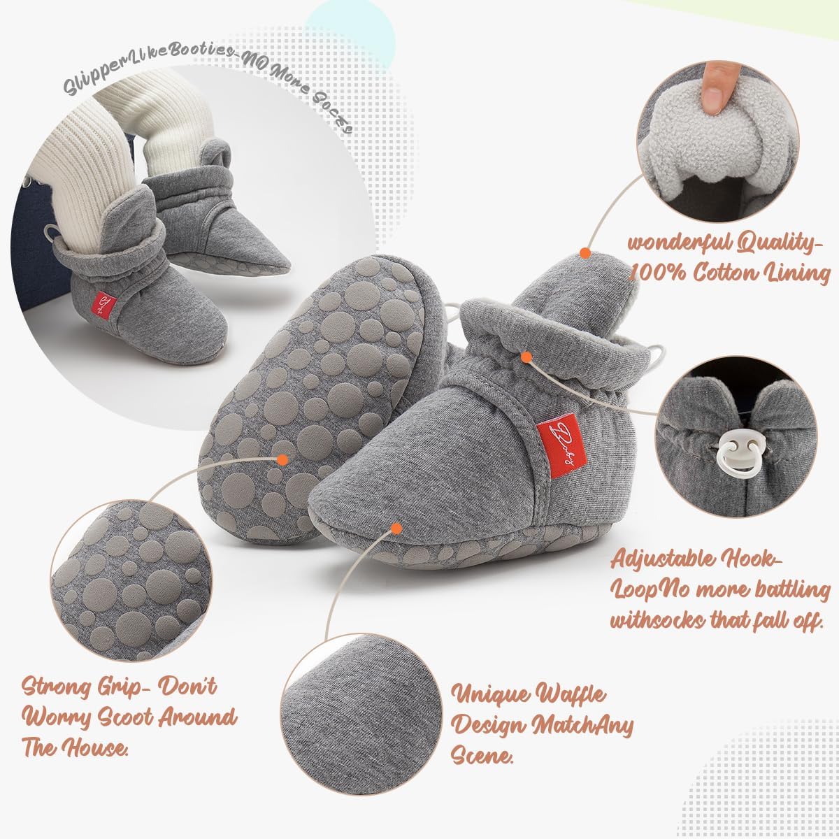 Infant Baby Boys Girls Cozy Fleece Booties Stay on Slippers Non Slip Soft Gripper Sock Shoes Toddler First Walker Newborn Crib Birthday Shower Gift image 5