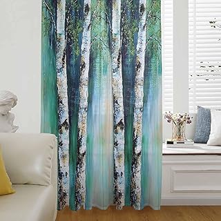 Teal Green Wood Print Sheer Curtains 63 Inch Length Vintage Trunk Leaf on Branch Chiffon Curtain for Bedroom Living Room Light Filtering Rod Pocket Window Treatments Voile Curtains Drapes for Dining
