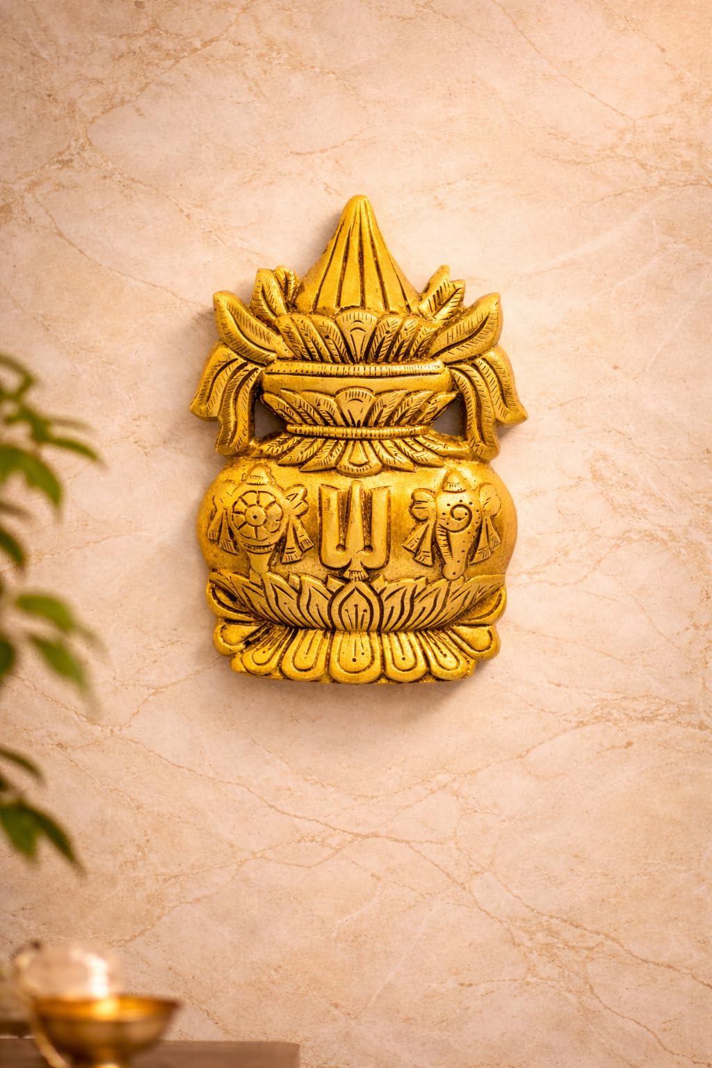 MOJO JOJO Brass Kalash Wall Hanging – Auspicious Hindu Vastu Decor for Home, Office & Pooja Room-image-7
