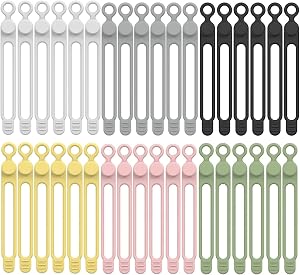 30Pcs Silicone Cable Ties, BetterJonny Reusable Cord Organizer Cable Straps Cord Ties Organizers for Charging Cables USB Cables Earphones Line(6 Colors, 5 of Each Color)