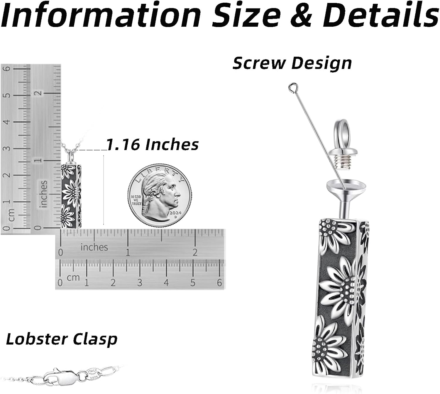 VERECICLYS925 Sterling Silver Ashes Cremation Pendant Necklace Urn for Ashes Sterling Silver Jewelry for Women V6 - Image 6