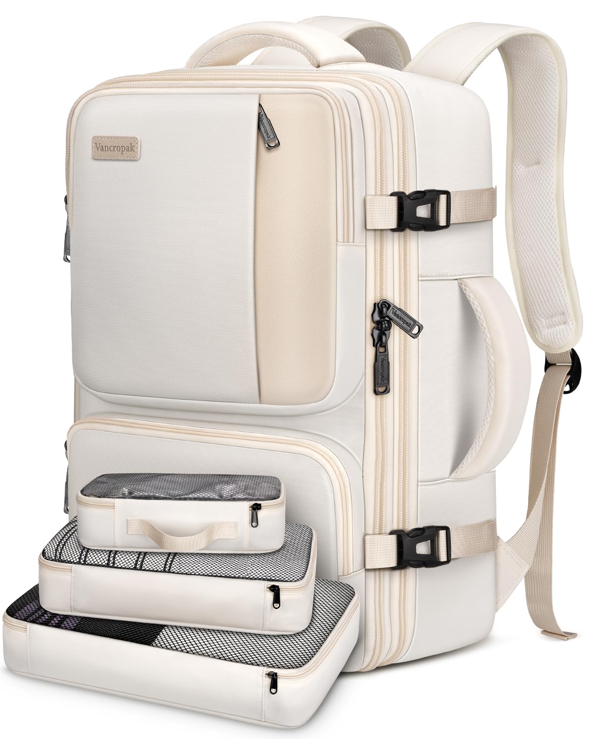 Vancropak Carry on Backpack, 47L Expandable Extra Large Travel Backpack with 3 Packing Cubes, Flight Approved Water Resistant Luggage Suitcase Weekend