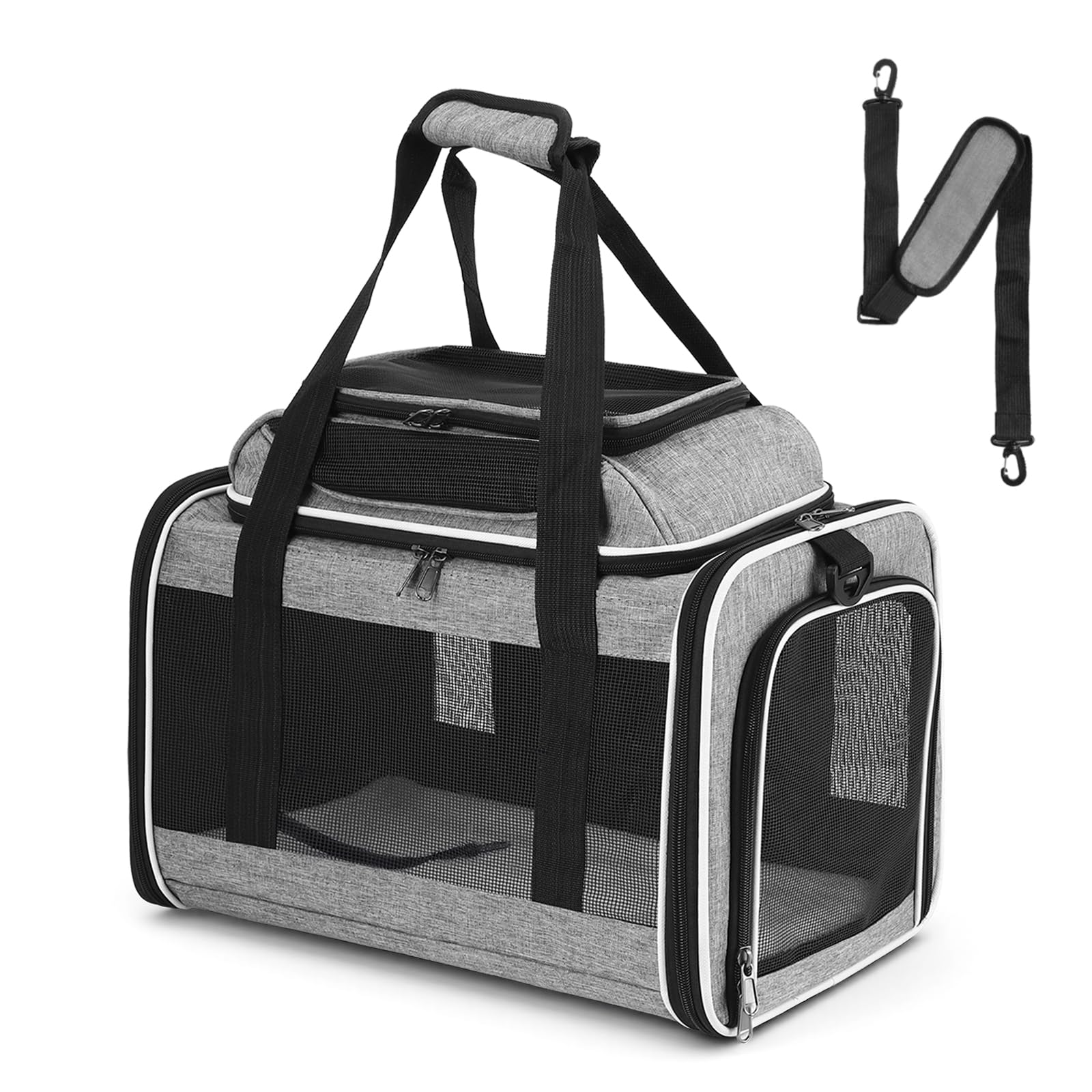 Transportín Perro y Gato Plegable, Gran Capacidad Transpirable con Colchón Suave, hasta 9 kg Gato / 5.8 kg Cane