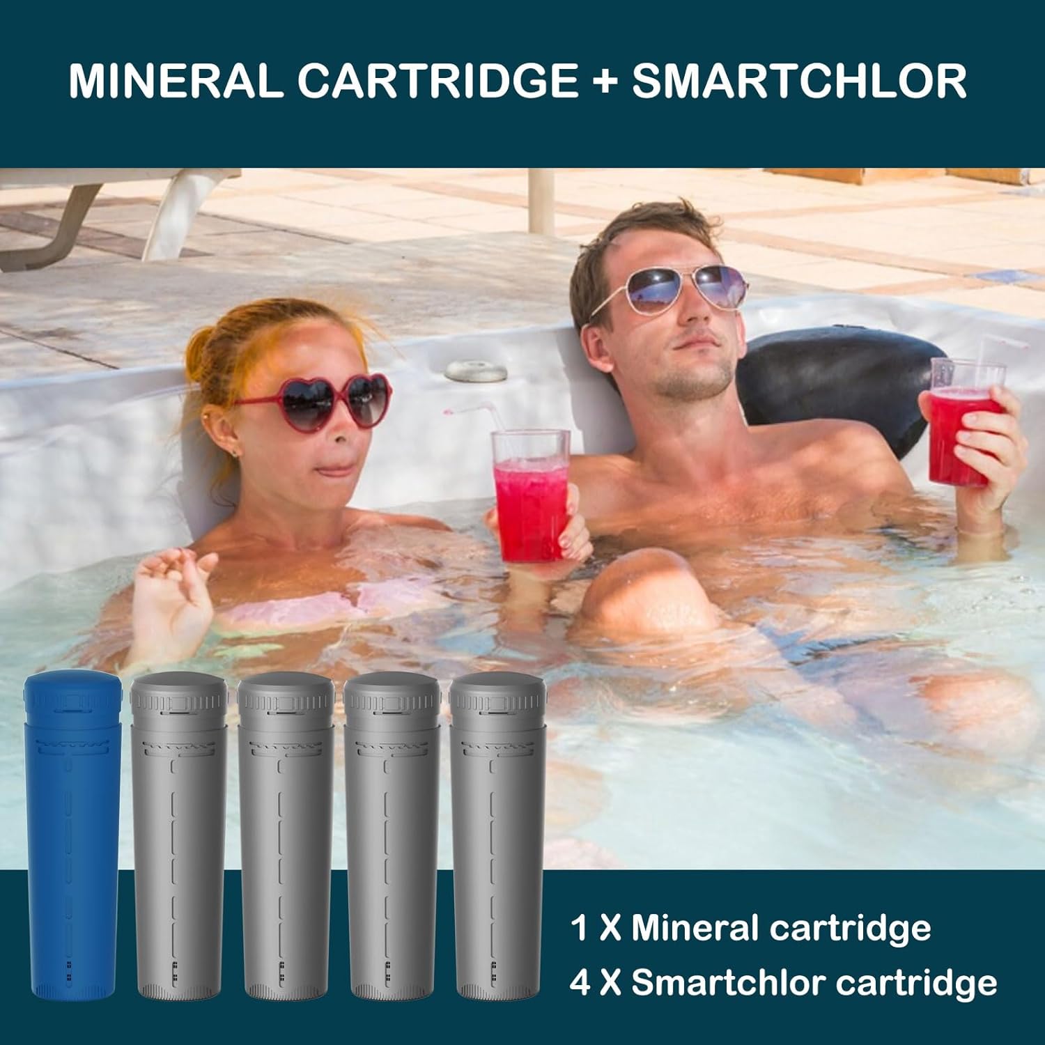 Mineral Cartridge + SmartChlor Cartridges Compatible with Frog @Ease in-Line SmartChlor Mineral Cartridge System for Marquis, Caldera, Artesian & Hot Springs Spas CYA Free, Up to 600 Gallons 1+4 Pack - Image 4