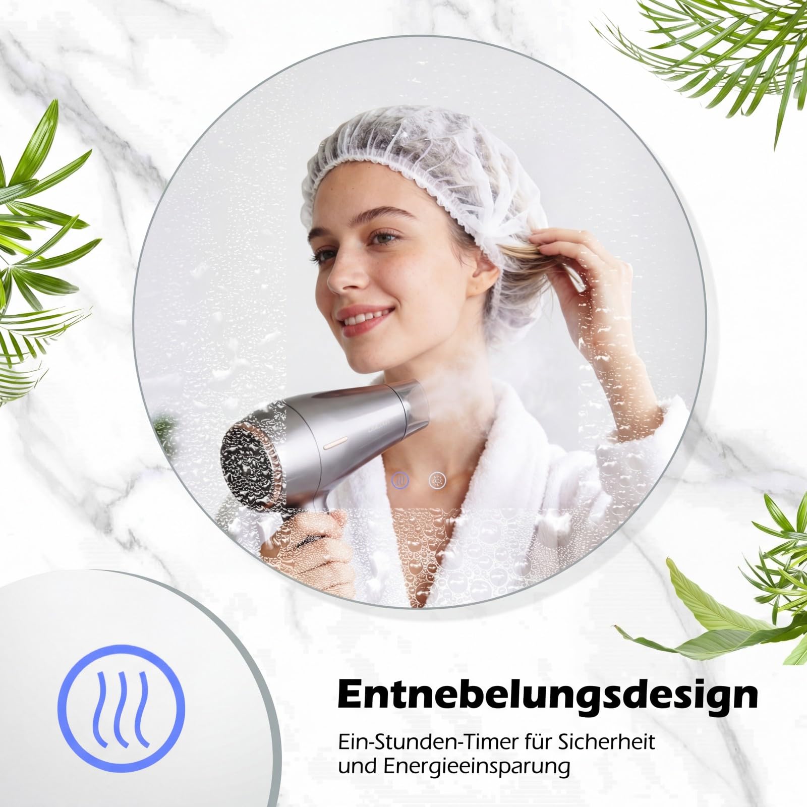 COSTWAY Spiegel mit Beleuchtung, runder Badezimmerspiegel aus gehärtetem Glas mit Speicherfunktion & Beschlagfrei-Design, Badspiegel mit Hintergrundbeleuchtung, Smart Touch, für Badezimmer (60 cm)