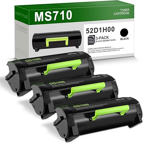 Miniatura 1 de 52D1H00 - Cartucho de tóner negro de alto rendimiento – Compatible con 3 unidades de repuesto de tóner 52D1H00 para impresora Lexmark MS810de