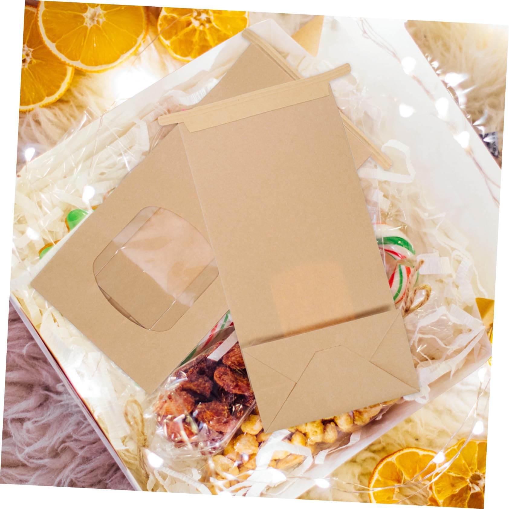 INOOMP 100 pièces Papier Kraft pour Biscuits avec Fenêtre Fermeture Sécurisée Sacs Emballage Anti-huile pour Pâtisserie Adaptés pour Usage Domestique et Commercial