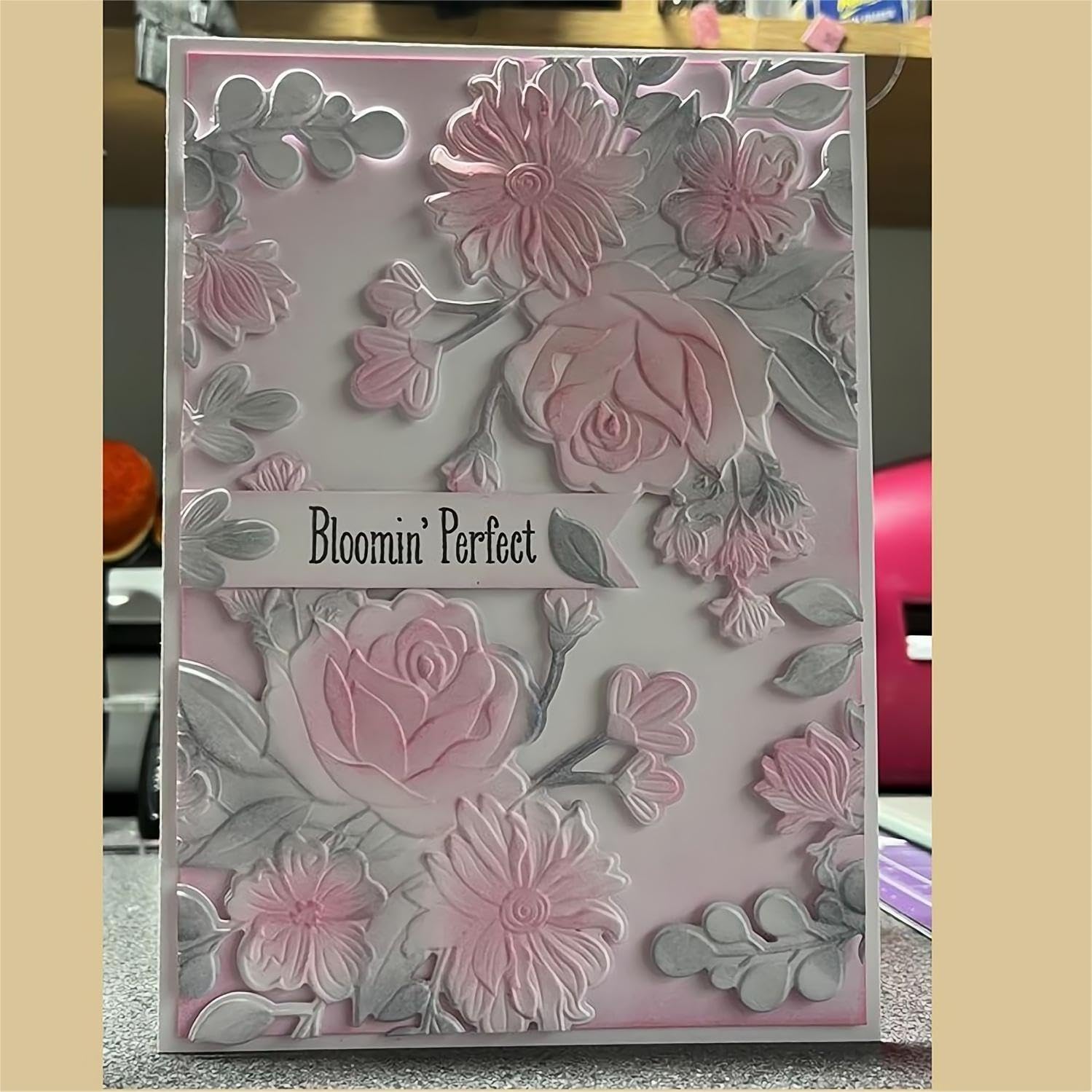 Plantilla Plastico Carpeta Grabado 3D Para Tarjetas - Diseño Flores Rosa |  Plantilla Manualidades Plástico Accesorio Scrapbooking Relieve, image size:1499x1499