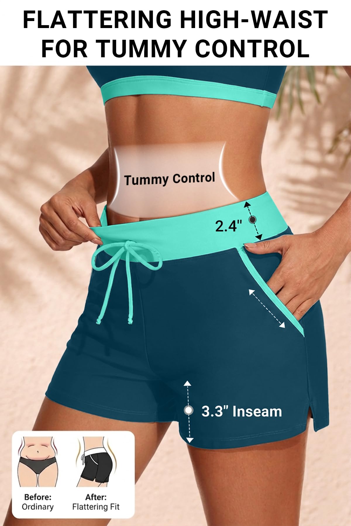 Aqua Eve Tankini-Badeanzug für Damen, 3-teilig, Badeanzüge mit Boyshorts, Bade-Tanktop, Sport-BH, bedeckte Bademode