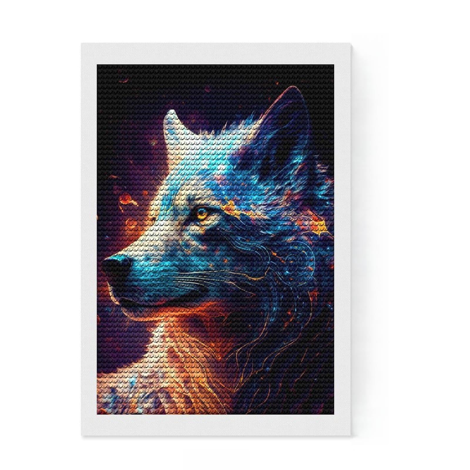 Junmoney Colorful Wolf Diamond Painting Kit 8"x12", Adhesive Canvas, Decorate Your Room, Boho Decor, Birthday Gift, Sparkling Round Gems