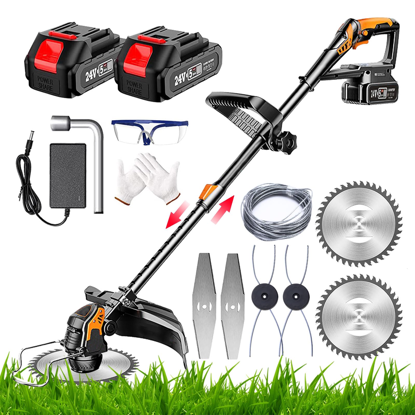 Tagliaerba A Batteria 21V 3 In 1 - Con 3 Lame, 2 Batterie 2000mAh, Manico Telescopico, Per Giardino E Cespugli