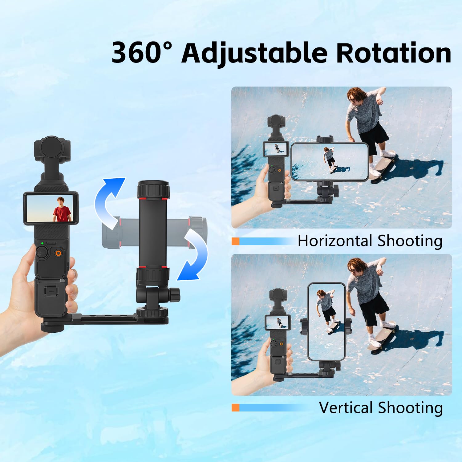 Osmo Pocket 4/3 Telefon Uchwyt kompatybilny z DJI Osmo Pocket 4/3 Creator Combo Zestawem Monitor Uchwyt Akcesoria, Statywu Adapter z 360°Smartfony Uchwytem Vlogowanie Na żywo Wideo Fotografowanie