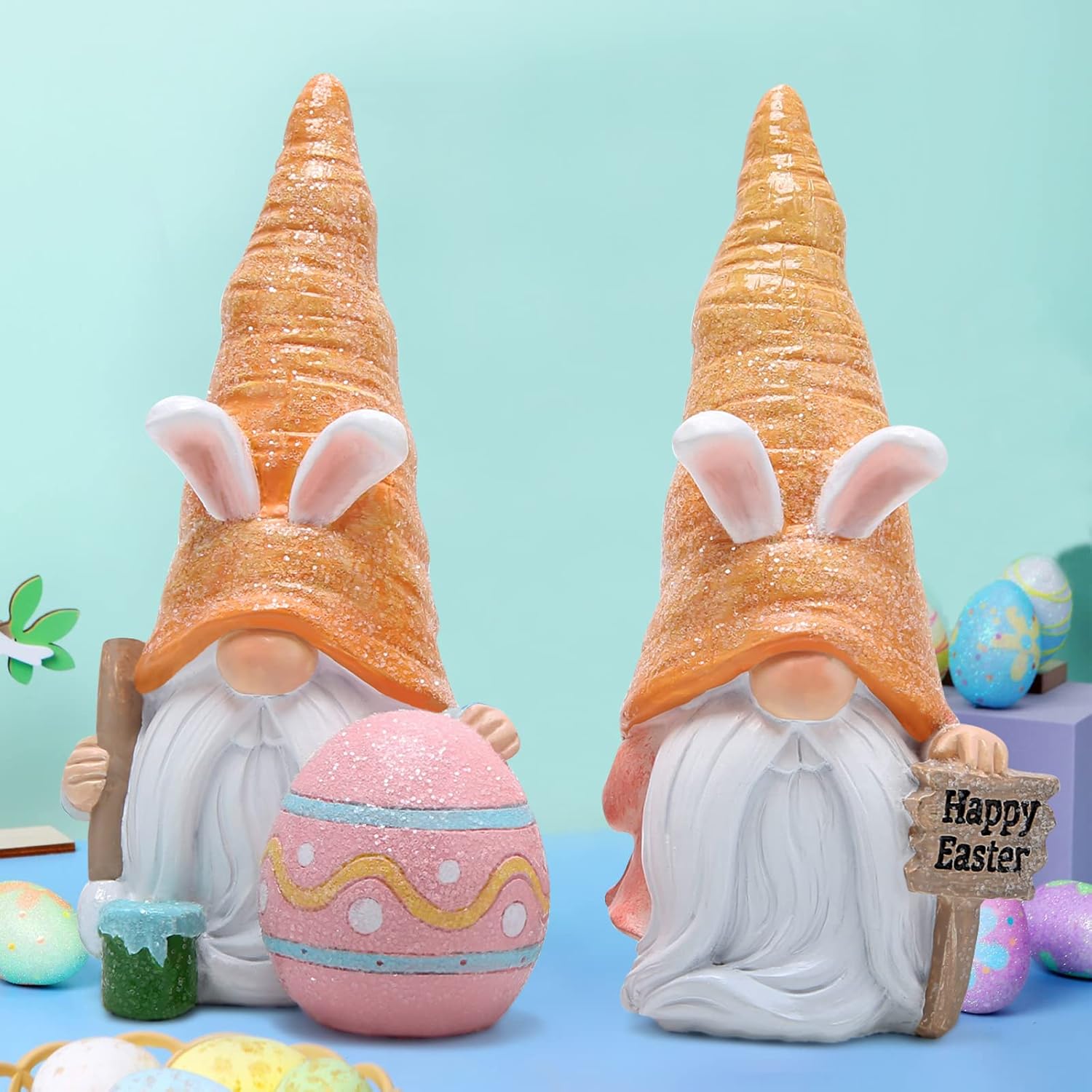 Hodao Easter Gnomes Bunny Doll Decor - Resin Home Ornaments Table Decor Valentines Gifts (Radish Gnome) - Image 4