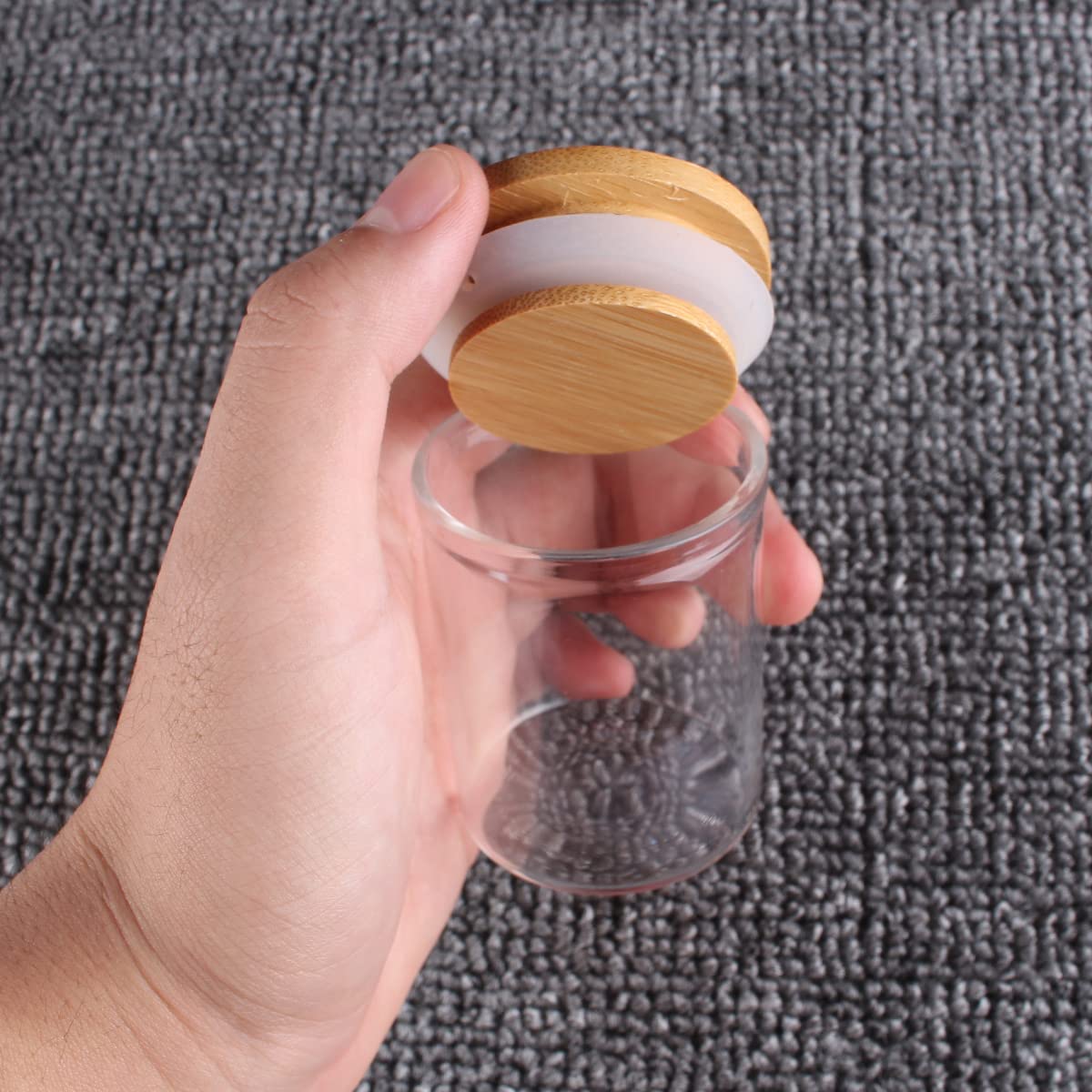 Borosilikatglas-Reagenzgläser, Reagenzgläser aus Glas mit Bambusdeckel, 60 ml, 47 x mm, 6 Stück
