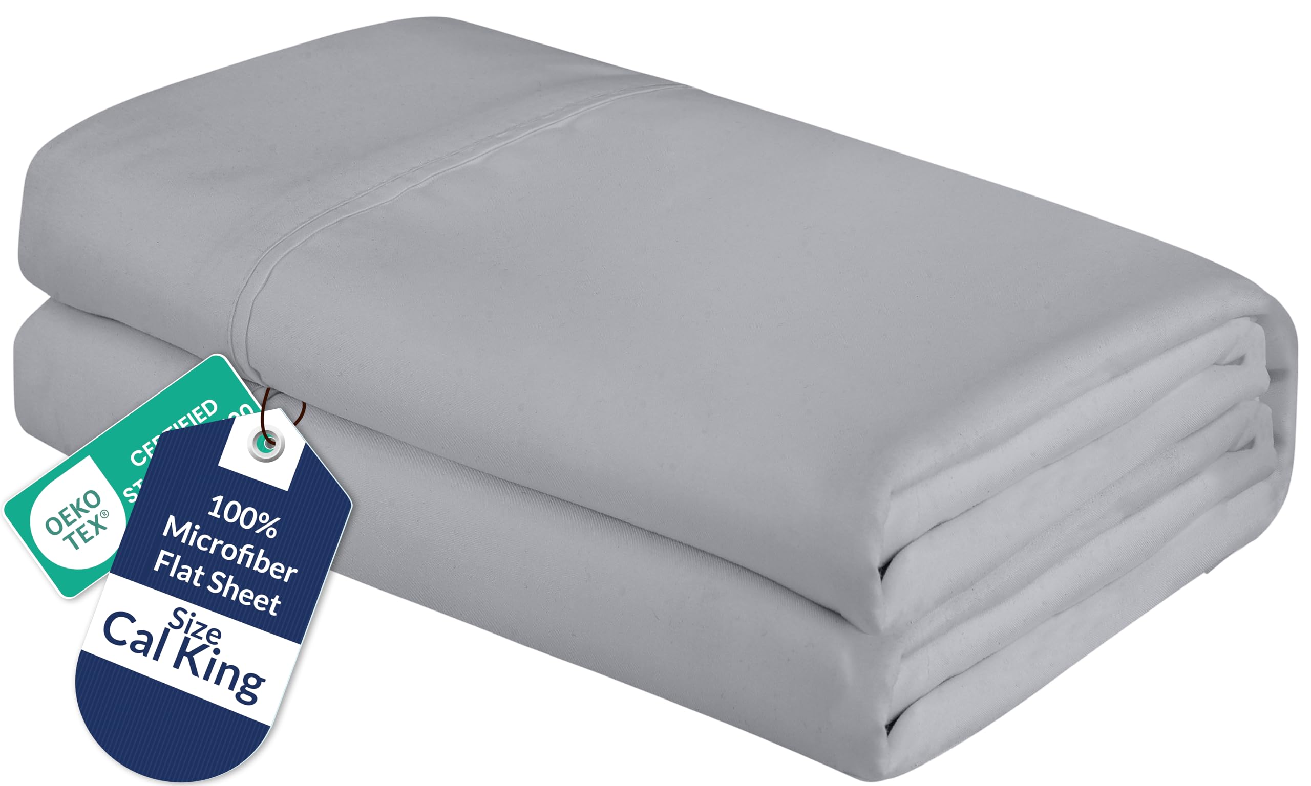 Royale Linens California King Flat Sheet - Ultra Soft Brushed 1800 Microfiber Flat Sheets Only - Wrinkle Free &amp; Stain Resistant - Hotel Quality Top Sheet for Bed (King Cal, Silver)