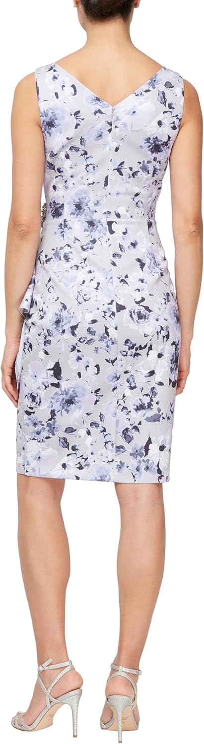 Alex Evenings Womens Short Crepe Cocktail Dress with Side Ruched Waist, Wedding Guest (Petite and Regular Sizes) - Image 2