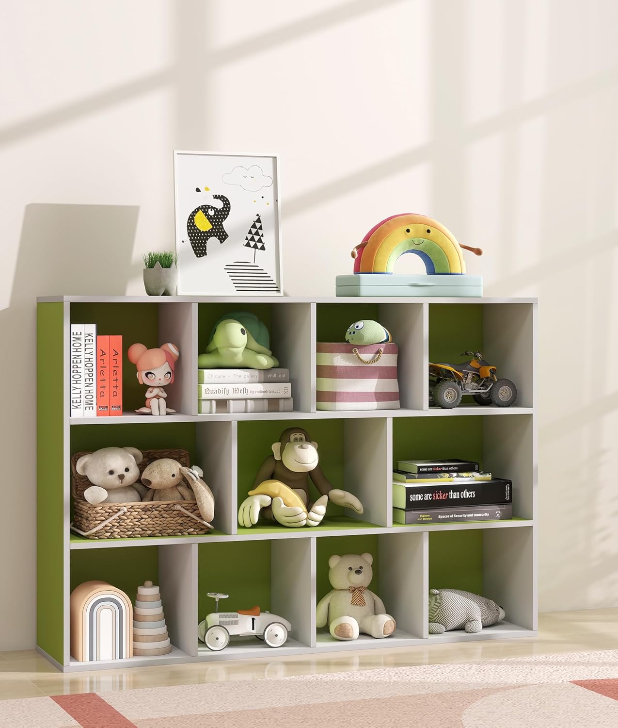 11-Cube Pink Kids Bookshelf and Toy Organizer – Wooden Storage Shelf for Girl’s Room and Nursery, Ideal Gift for Toddlers and Preschoolers