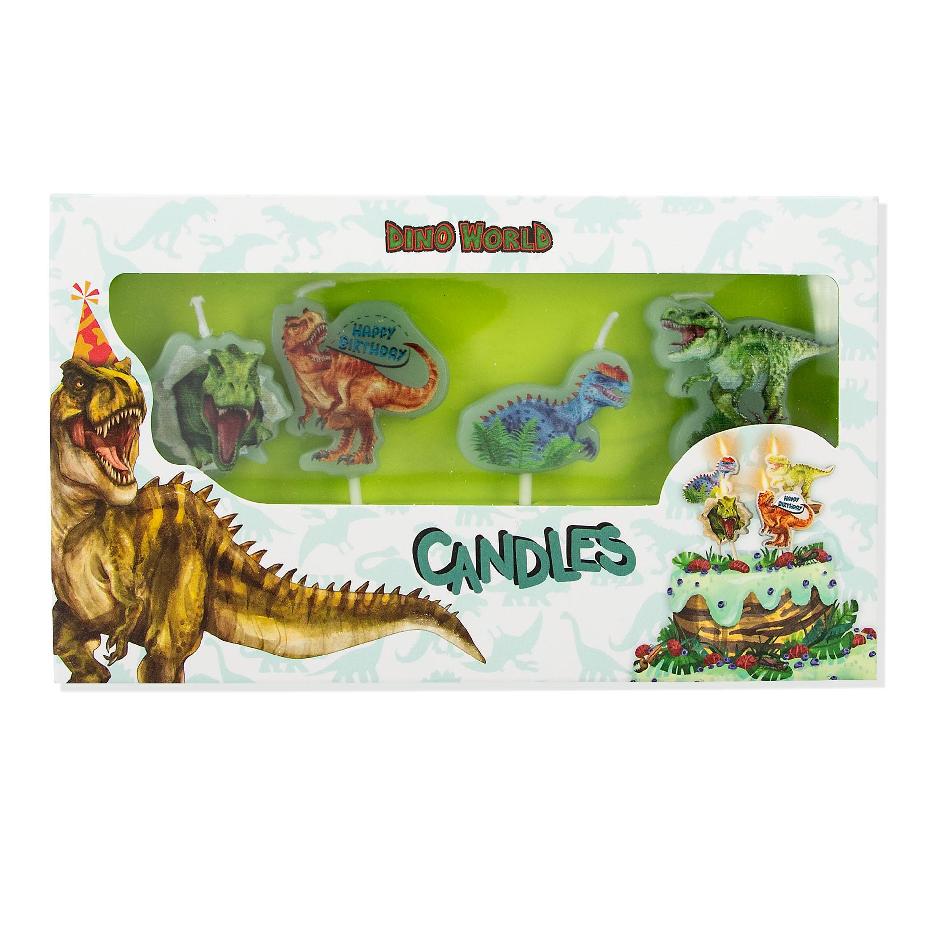 Depesche 11749 Dino World Birthday Candles Set of 4 Green Wax Candles with Cool Dinosaur Motifs