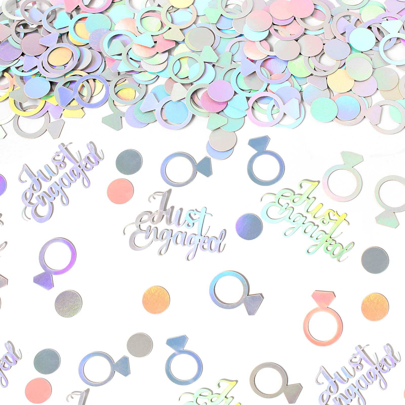 Vofrise 230PC Just Engaged Confetti for Engagement Party Decorations, Wedding Tables, Ring Scatters - Iridescent Themed Bridal Shower, Bachelorette, Hen Party Decor