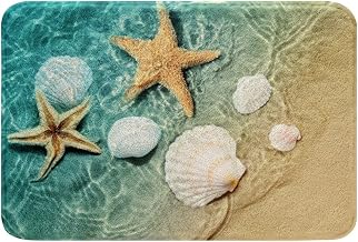Coastal Beach Ocean Kids Bathroom Rugs Starfish Seashell Conch Bath Mats for Bathroom for Children Tropical Nature Theme Decor Bath Rugs for Shower Tub Sea Creatures Bathroom Accessories 20"x32"