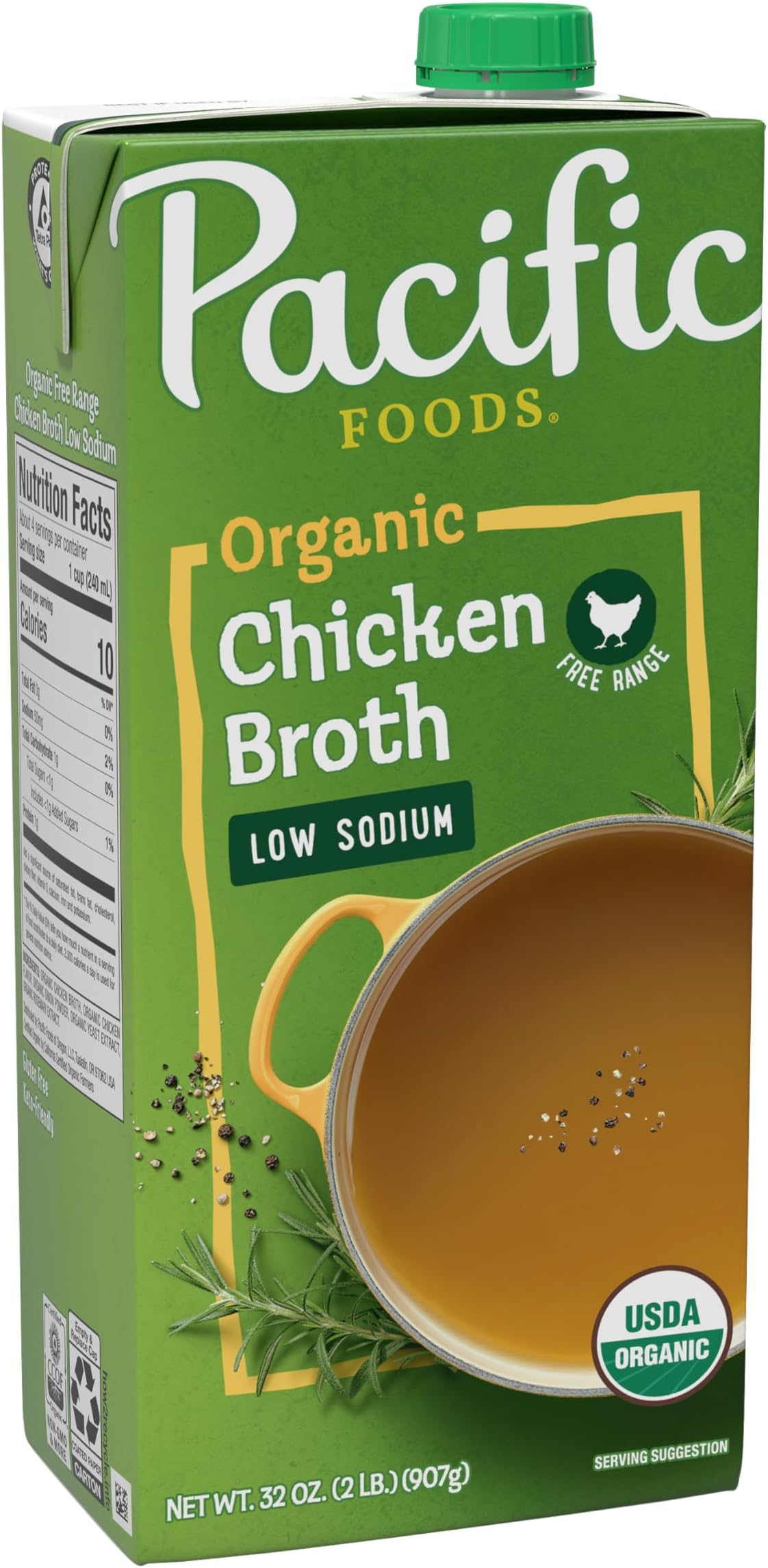 Pacific Foods Low Sodium Organic Free Range Chicken Broth, 32 oz Carton