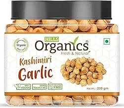 HILLS ORGANICS Kashmiri Garlic (Lehsun) - 200 gm |100% Fresh & Natural Organic Single Clove Garlic |Snow Mountain Garlic | Allium Sativum - Jar Pack