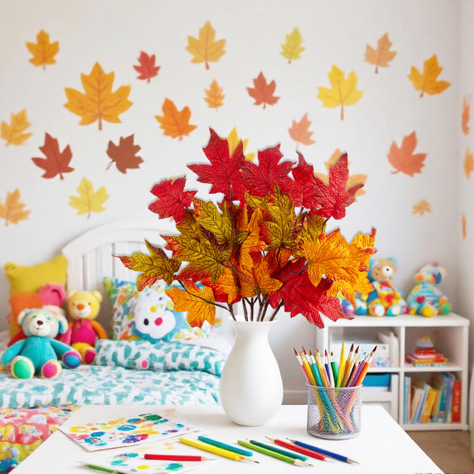 Kinisty Künstliche Herbstzweige - 6 Stück Ahornblätter Deko Für Thanksgiving & Halloween