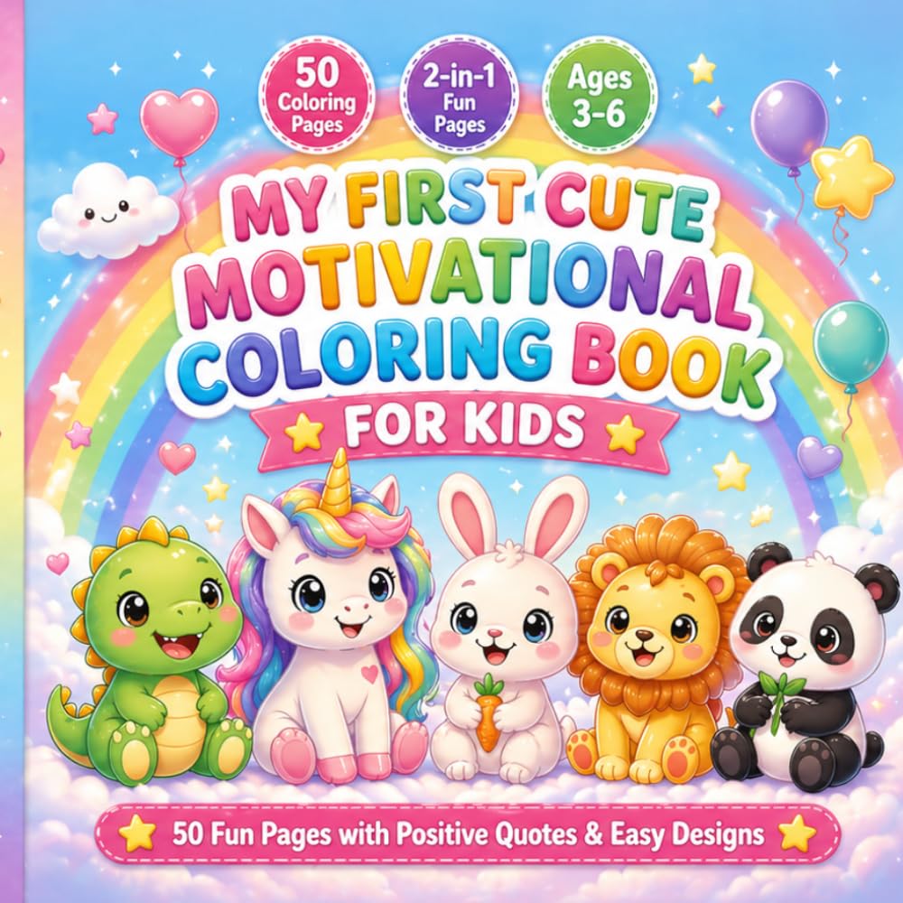 My First Cute Motivational Coloring Book for Kids Ages 3–6 50 Fun Coloring Pages with 100 Images, Positive Quotes, Easy Designs & Big Bold: Easy Pages ... Fun Images, Positive Quotes & Simple Designs