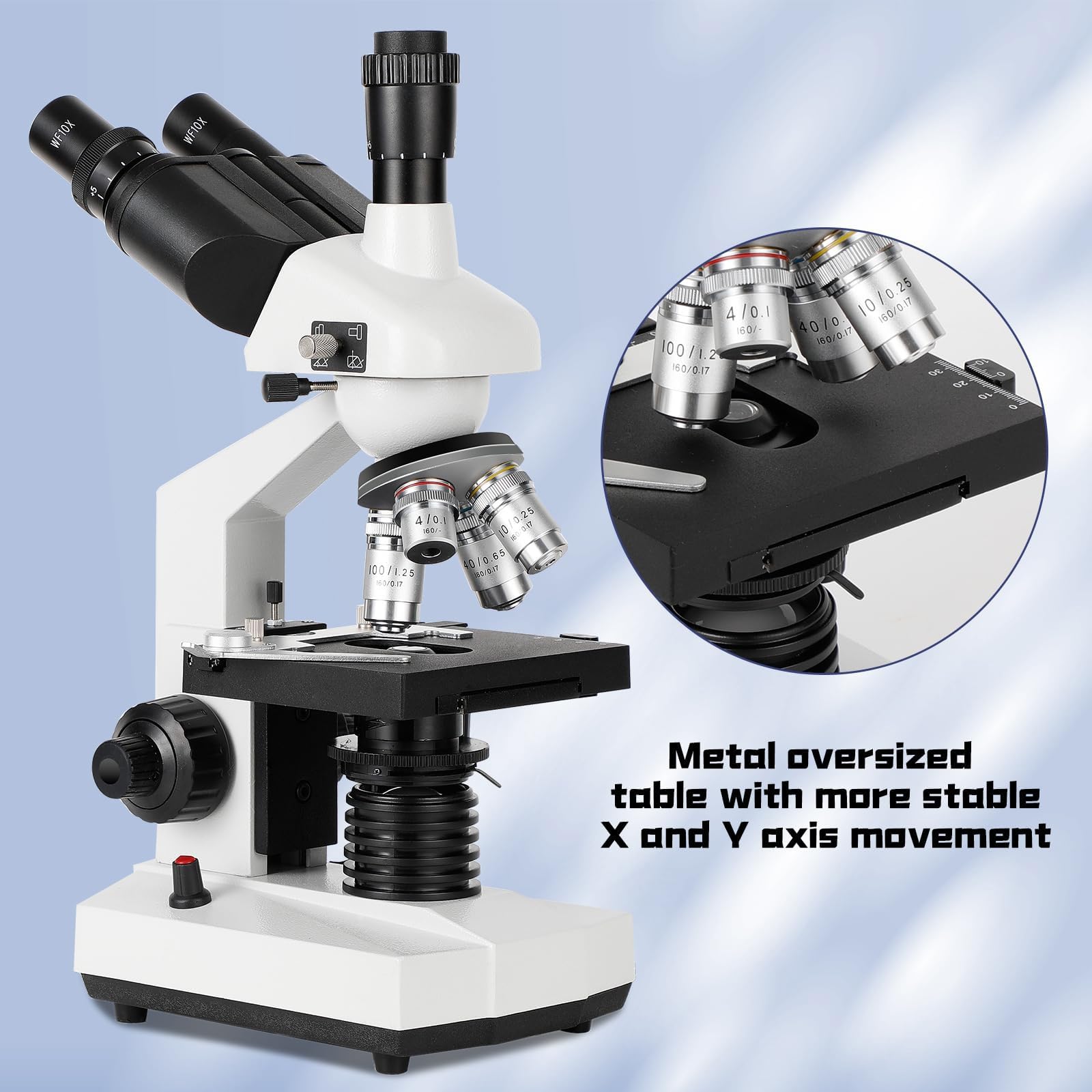 Microscopio Trinoculare 40x-5000x| Microscopio Trinoculare Composto da Laboratorio, Doppia Fase Meccanica+Focalizzazione Ultra Precisa+5 Milioni di Pixel E-Oculare,White