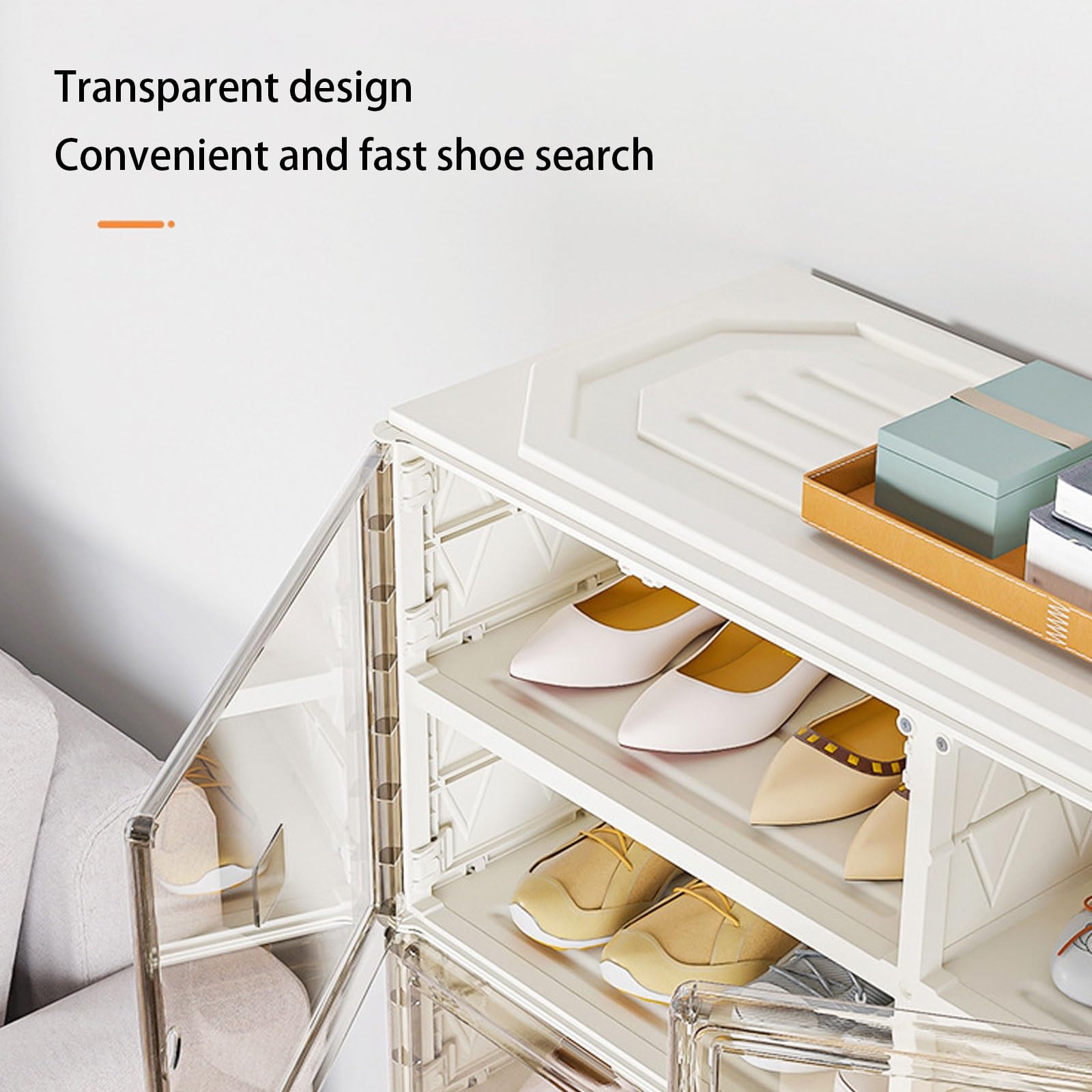 Schuhaufbewahrungsschrank, Kunststoff-Schuh-Organizer mit Tür, faltbares Schuhregal für schmale Schränke und Eingänge, transparentes Design, platzsparende Lösung, 9 Flip-Top-Packs