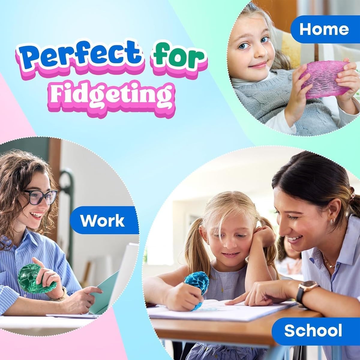 3Pcs Crystal Mochi Squishy Ball,2026 New Crunchy Memory Gel Textured Sensory Moldable Jelly Squeeze Stress Relief Fidget Toy,Soft Hand Desk Exercise for Autism/ADHD,Party Favors Gifts(1.6in)