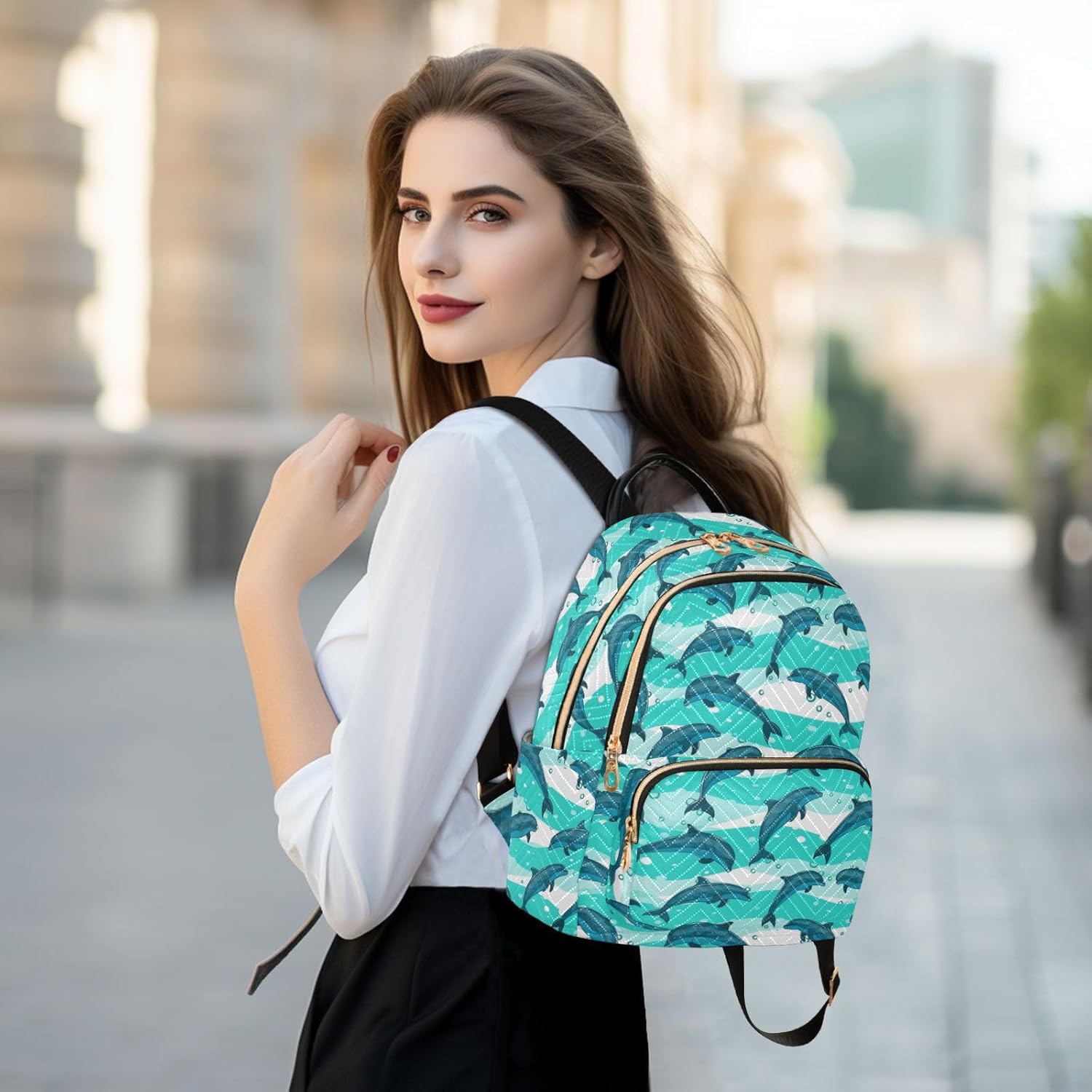 Dolphins in The Sea Marine Mini Backpack for Women, Travel Backpack Purse Daypack Shoulder Bag for Ladies