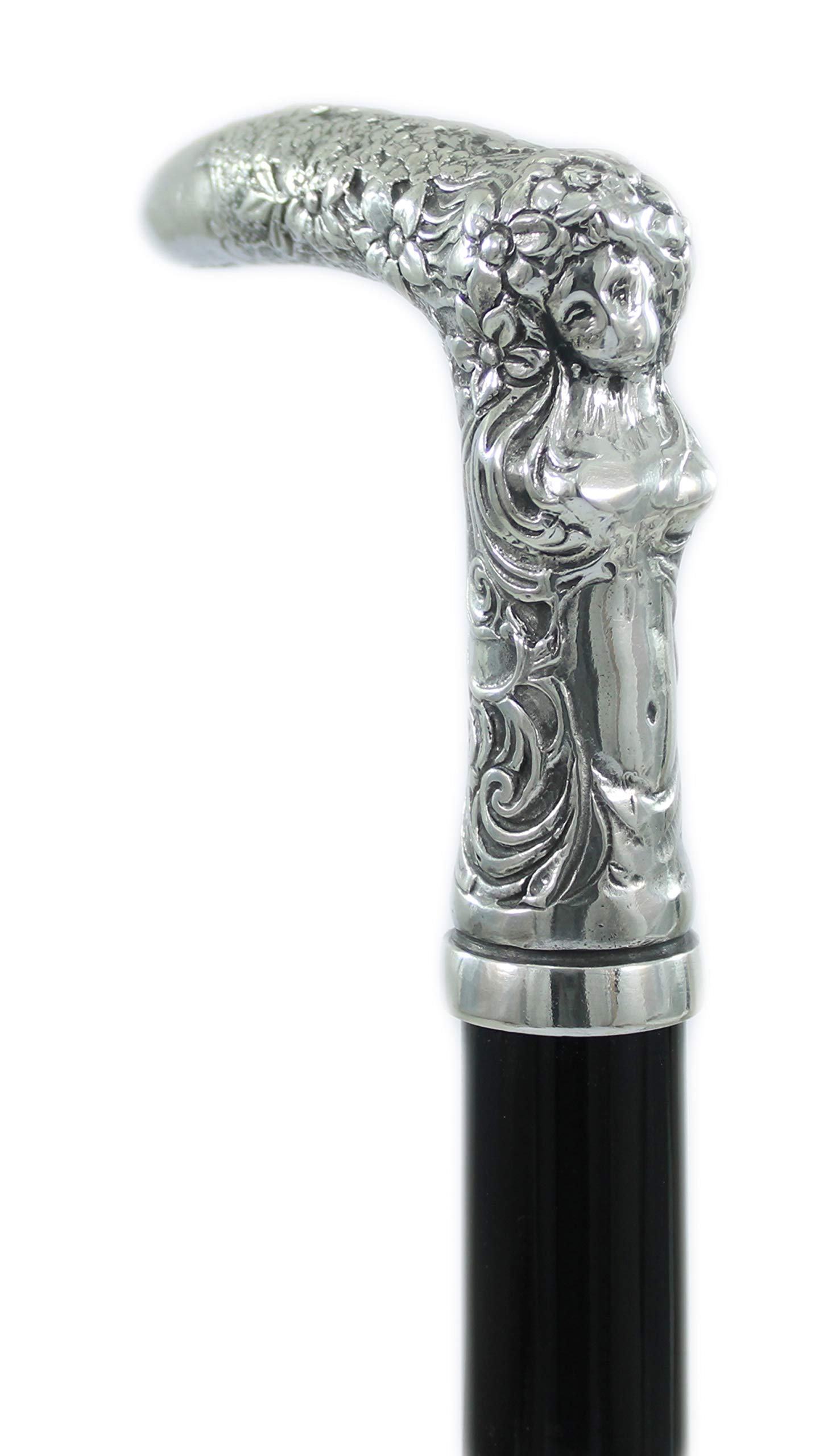 Bastón de paseo mujer peltre madera negro vintage clásico elegante nobiliar CAVAGNINI