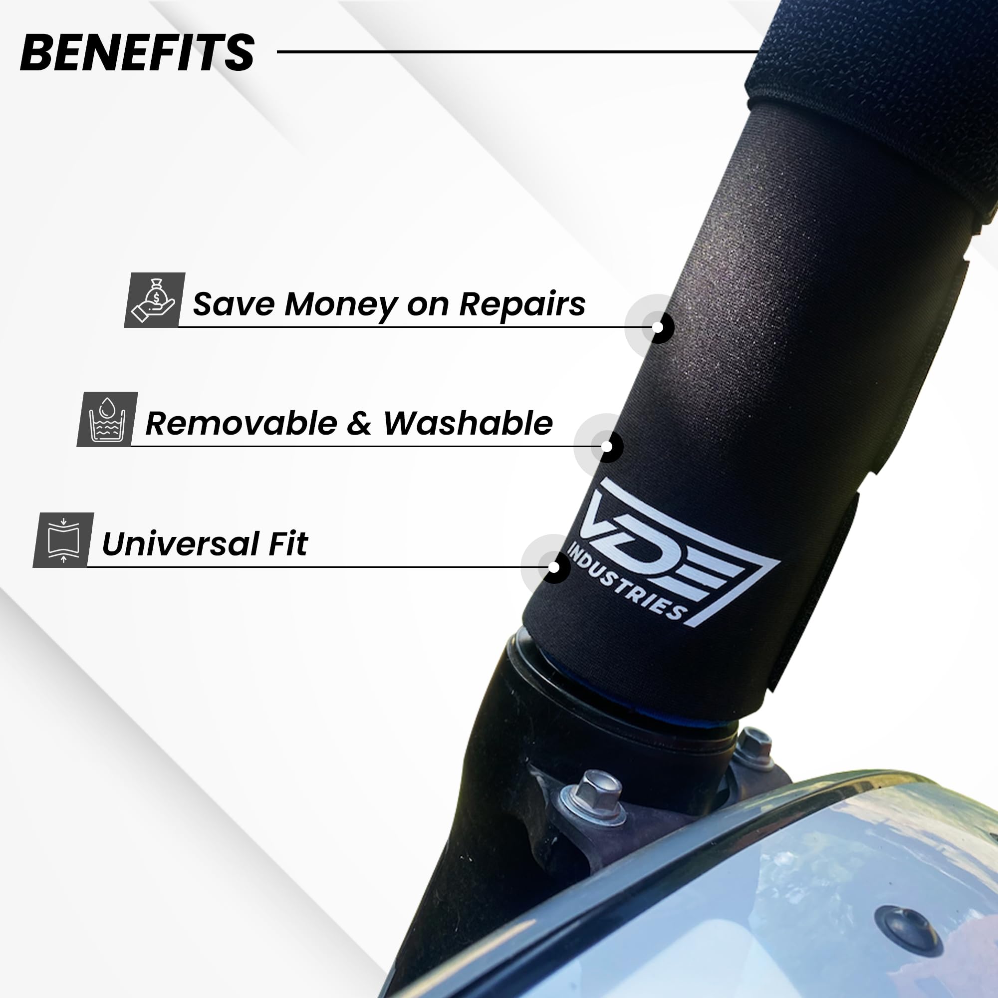 Protectores universales para horquilla de motocicleta, funda de neopreno negro de 6 pulgadas con ajuste de velcro, compatible con horquillas de 37 a 50 mm