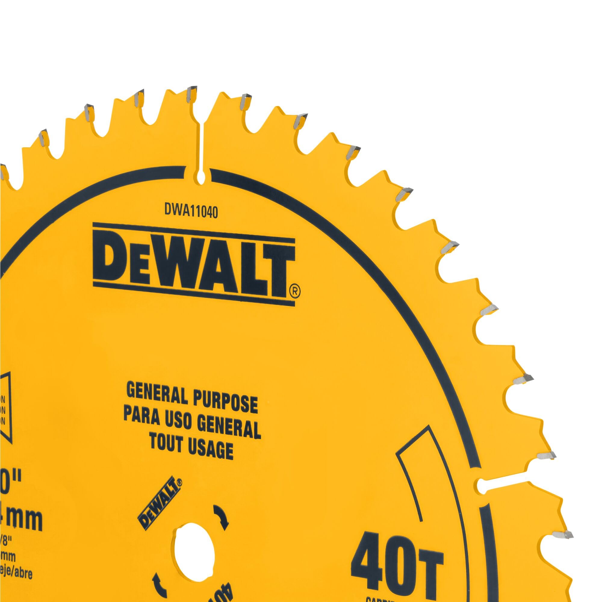 DEWALT Hoja de sierra de mesa, 10 pulgadas, 40 dientes, con acabado fino, carburo ultra afilado (DWA11040)