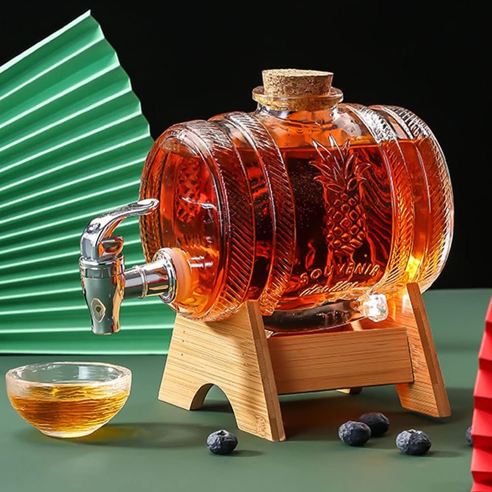 0.27 Gallon Beverage Dispenser wtih Wood Base,Glass Drink Dispenser with ABS Spigot,Clear Mason Jar Beverage Storage for Fridge,Water, Iced Tea,Lemonade