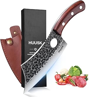 Huusk Japan Knives, Viking Knife with Sheath, Meat Cleaver Knife for Meat Cutting, Hand Forged Chef Butcher Full Tang Boning Knife for Outdoor Cooking, Kitchen Deboning or Camping BBQ