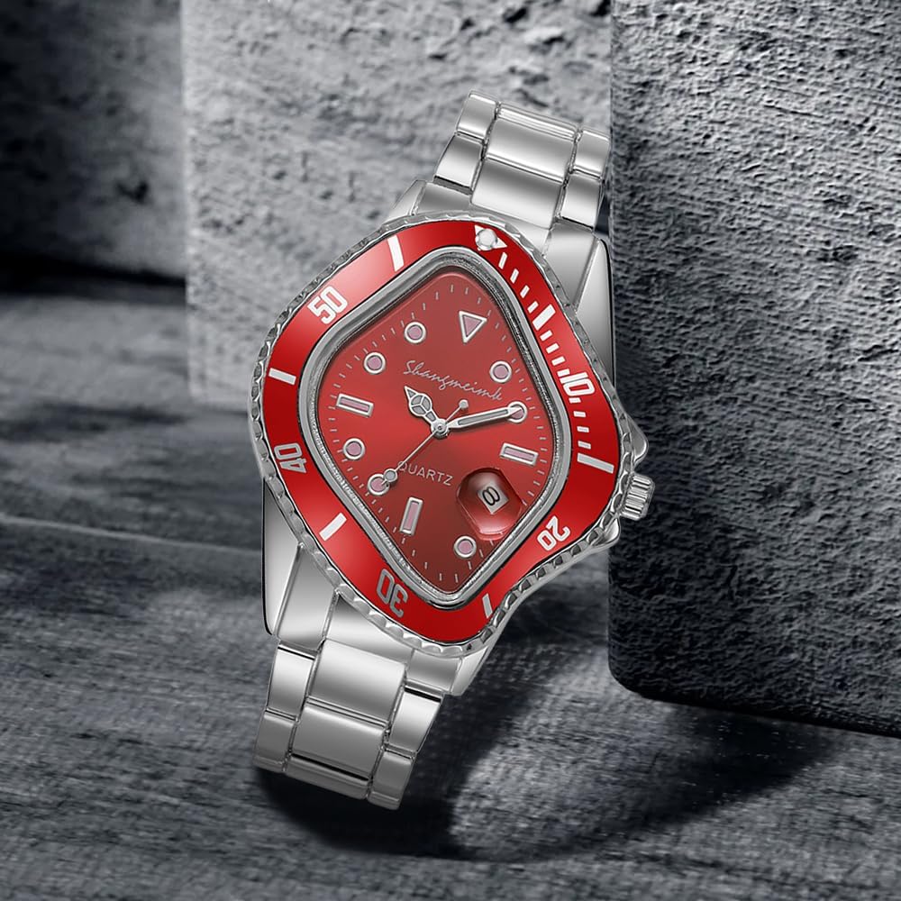 MASTOP Unique Watches for Men Waterproof Stainless Steel Wristwatch with Luminous Quartz Movement Calendar Function and Green Dial Perfect Men's Gift - Image 4