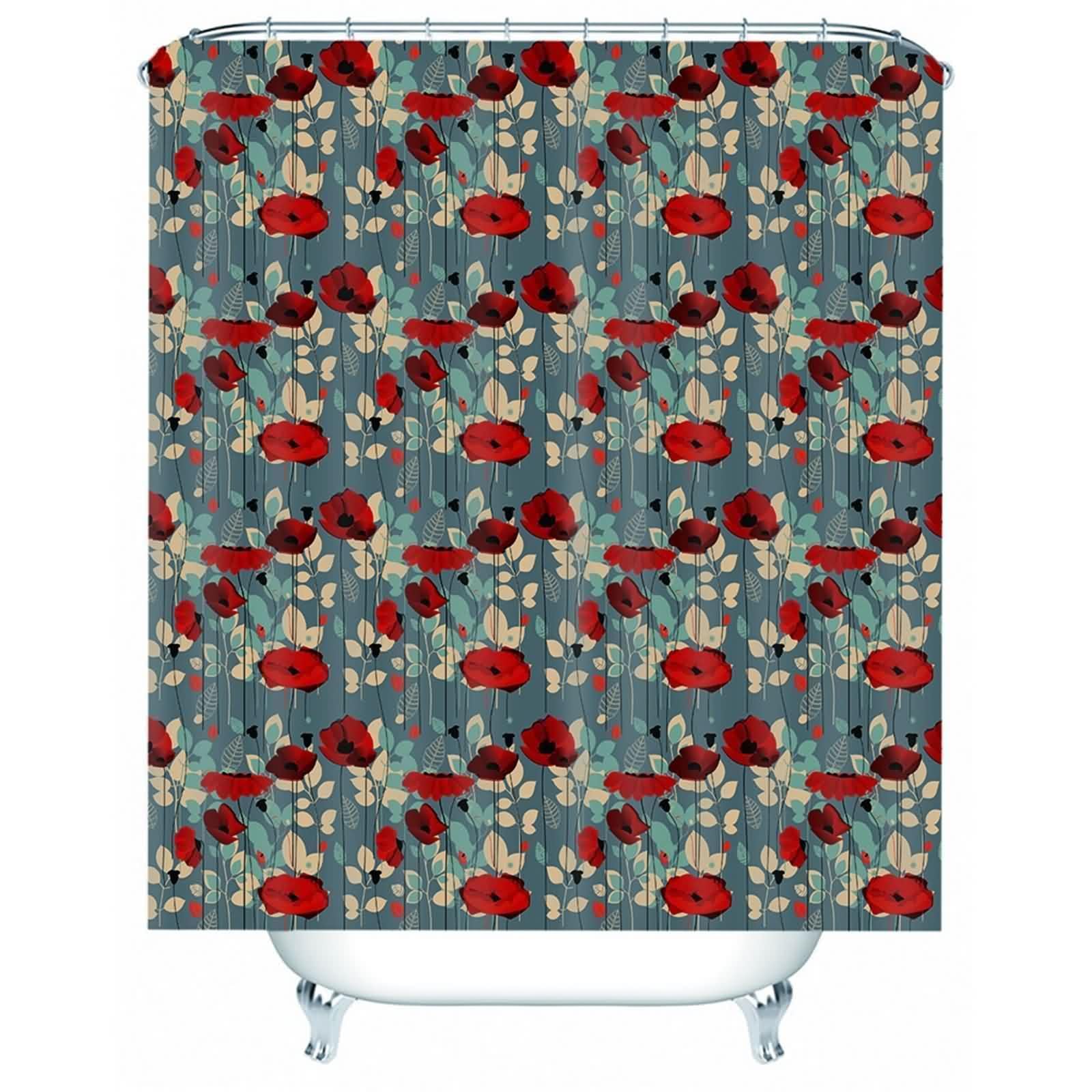 Rideau de douche pour salle de bain - Motif fleurs et feuilles - Imperméable - Anti-moisissure - En polyester - Lavable - Avec anneaux de rideau de douche