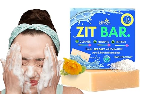 idPact. - Jabón exfoliante para acné, poros obstruidos y puntos negros, sal marina, leche de cabra para viajes, gran regalo para hombres, mujeres y