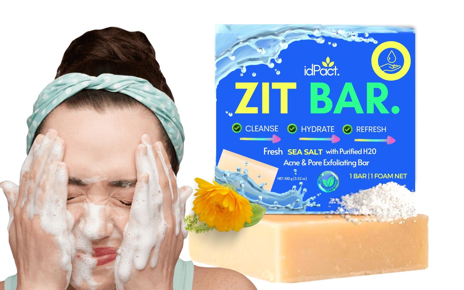 idPact.-Zit Bar Exfoliating Soap Compatible With New York Biology Dead Sea Mud Mask for Face and Body -Pore Reducer for Acne, Blackheads and Oily Skin, Skincare for Women, Men