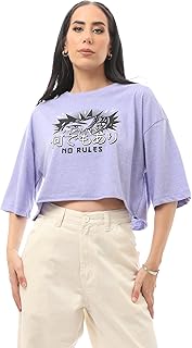 ريفين تيشرت عصري من القطن سهل الارتداء مطبوع بلون ارجواني للنساء