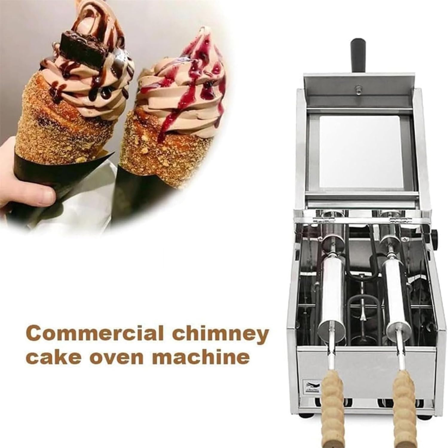 Commercial Chimney Cake Machine Electric Oven, Electric Ice Cream Cone Chimney Cake Roll Maker with 2 Types Conical Stick, Temp & Time Control for Restaurant Bakeries (Color : 110V)