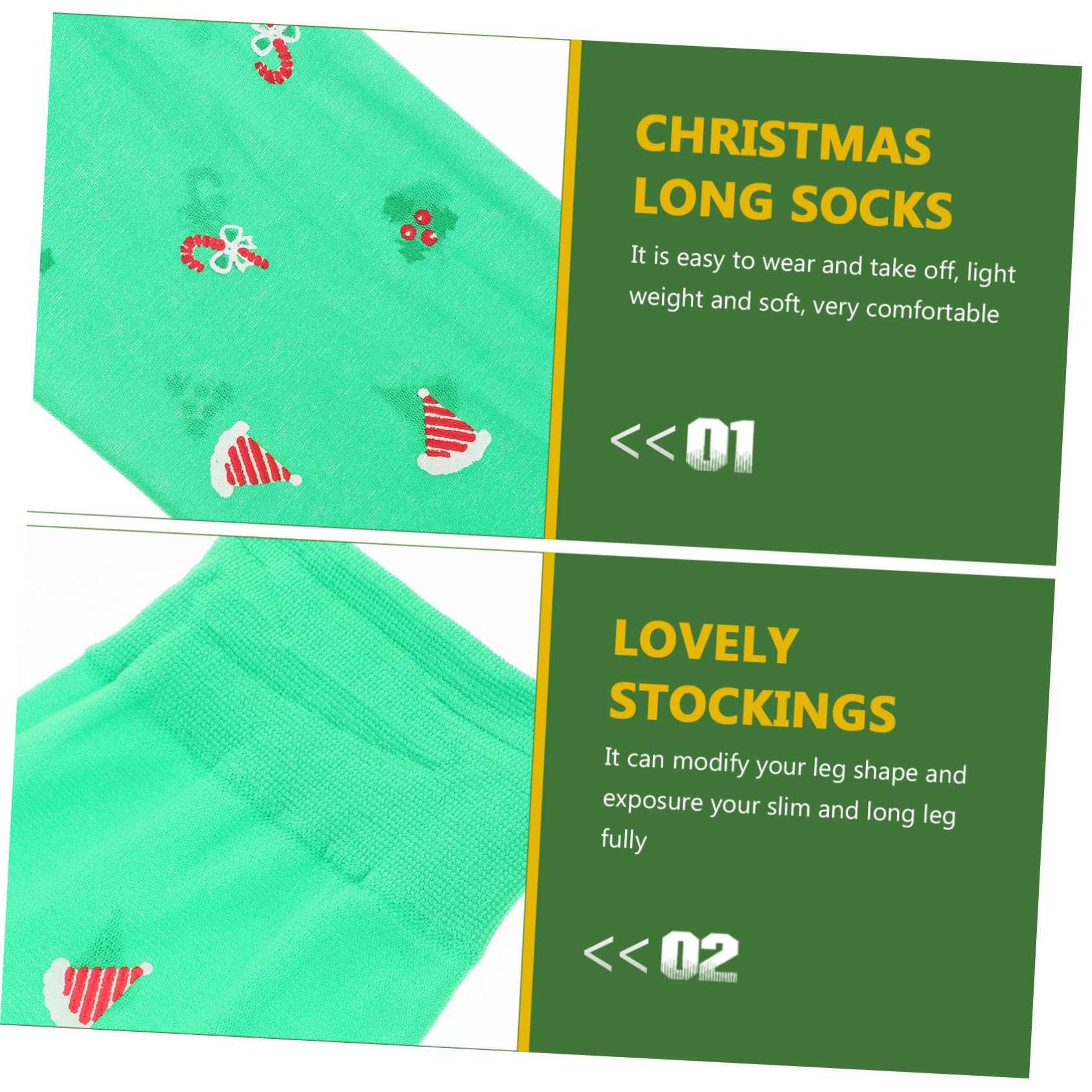 3 Paires Chaussettes de Noël Imprimées Over Knee pour Femmes Chaussettes Longues Rayées Festives Confortables et Respirantes pour Fête et Cosplay