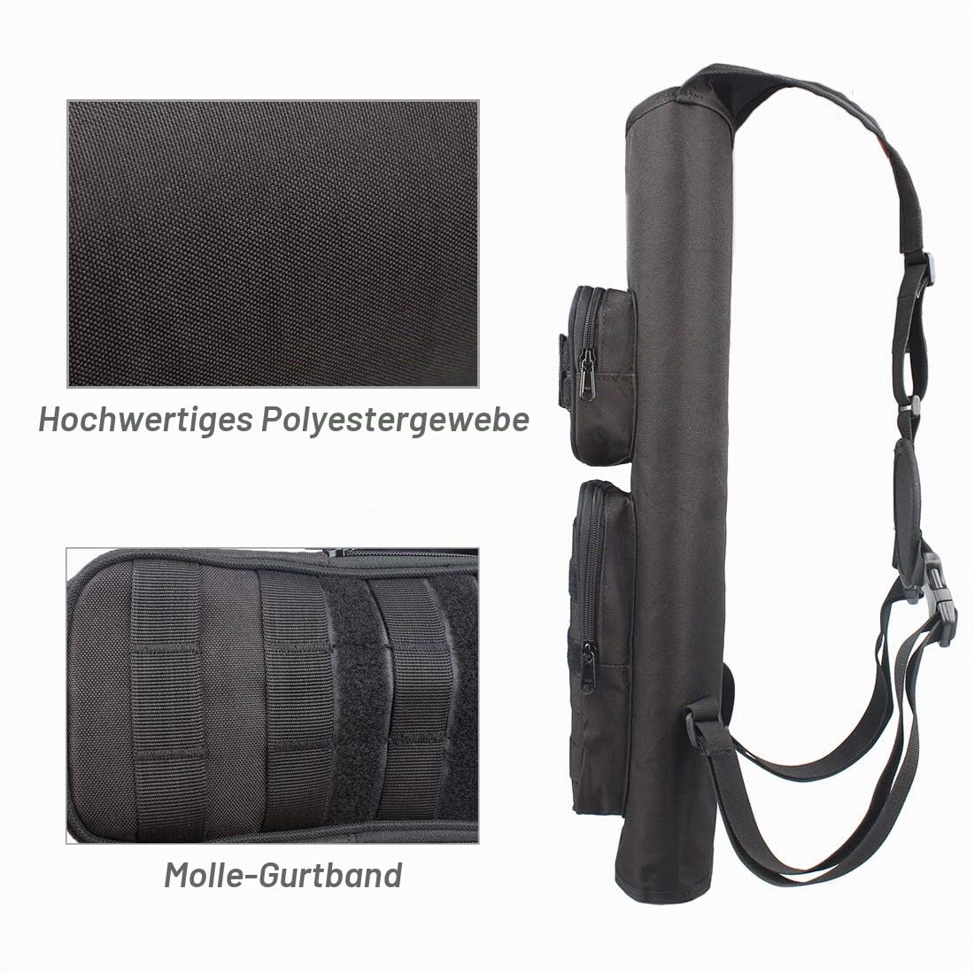 MAGARROW Archery Back Arrow Köcher Verstellbarer Molle-Pfeilhalter mit großer Aufbewahrungstasche für die Jagdschießpraxis