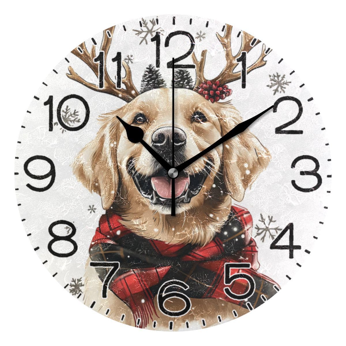 Horloge murale de Noël Golden Retriever ALAZA ronde et rustique de 25 cm à quartz