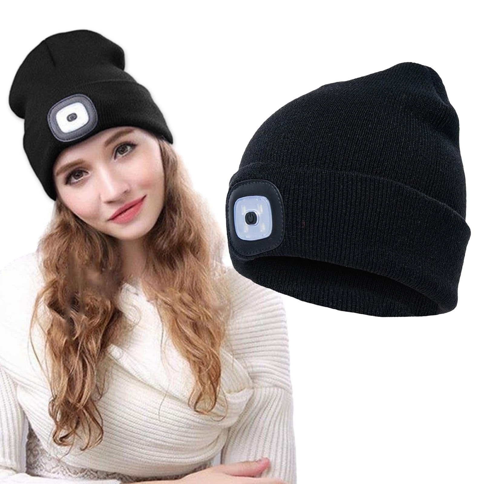 IPUKOTELED Beanie Hat with Light, Rechargeable Headlamp Cap, Unisex Winter Warm Knitted Hats, Headlight Flashlight for Running Hiking Camping,Tech Gifts for Men Women Handyman Teens