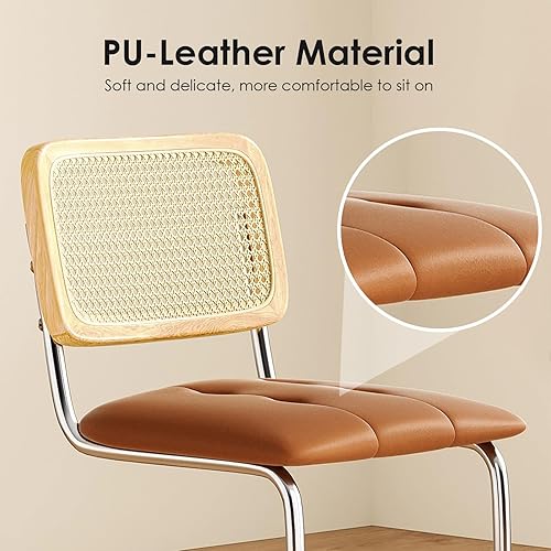 Miniatura 5 de Farini Juego de 2 taburetes de bar tapizados de piel sintética con respaldo de ratán, taburetes de 26 pulgadas, sillas de bar sin brazos para isla