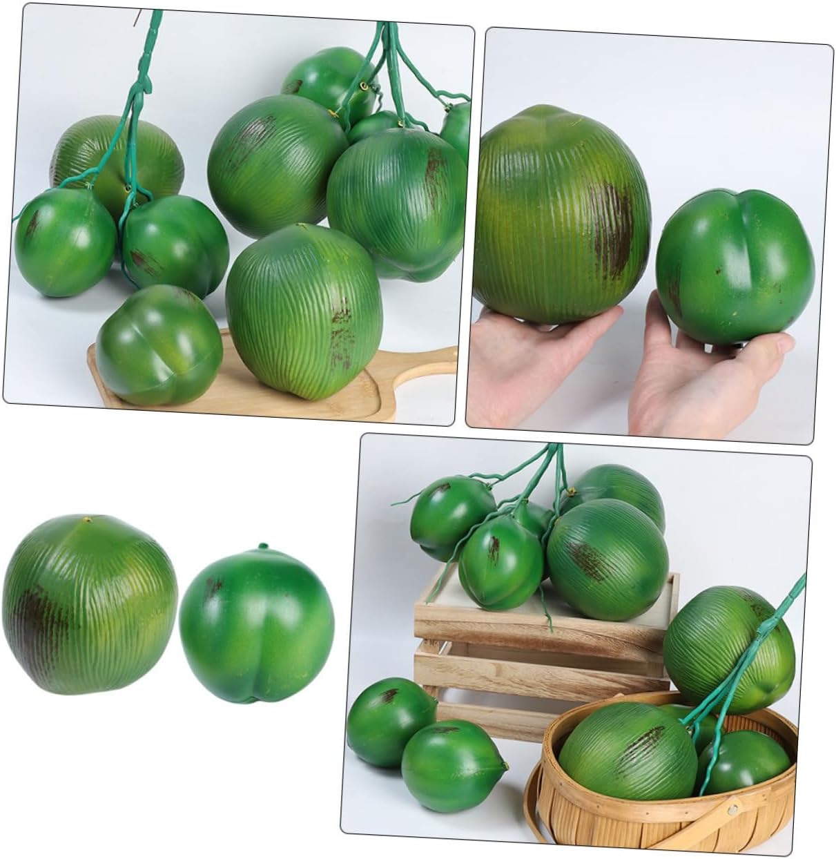 Cabilock 6pcs Artificial Coconut Decor for Tropical Parties Lifelike Simulation Props for Photography Plastic Material Realistic Fruit Model for Home Shop Window Decoration