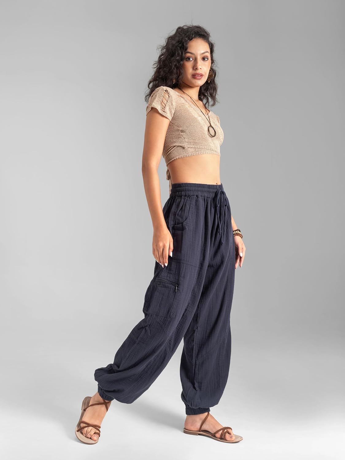 The Veshti Company Women’s Boho Cotton Harem Pants – Soft Lounge Yoga Pants – Fit Trousers with Drawstring - Image 2
